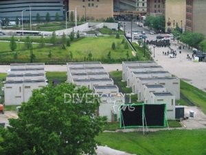 Abnegation houses and green screen on set
